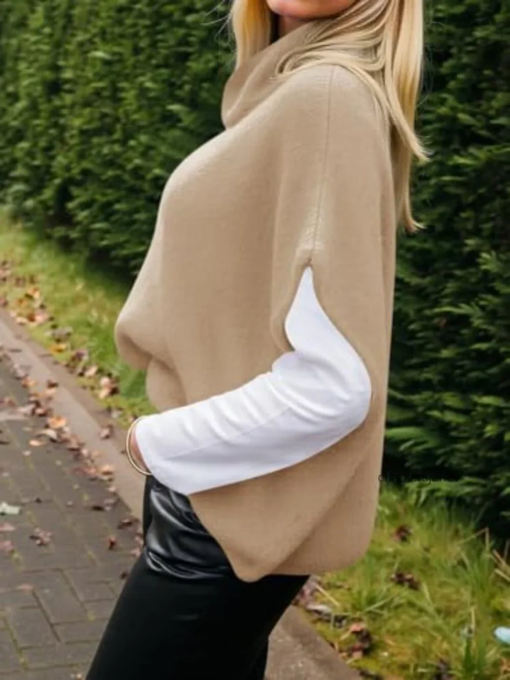 Oversized Turtleneck Sweater Short Sleeve Batwing Knit Poncho Pullover Top